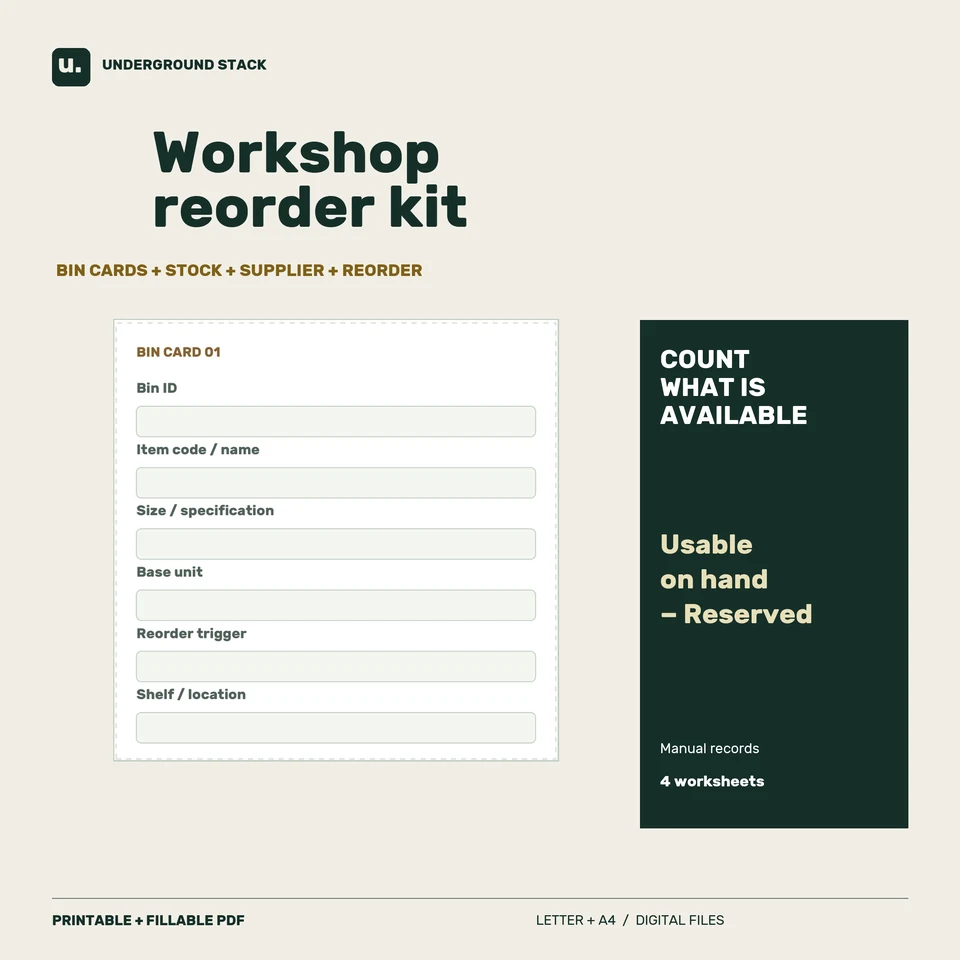 Product preview of Workshop Reorder Kit